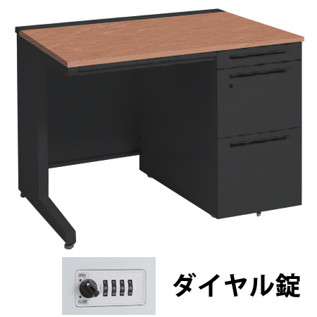 3V1YAL-MK58 オカムラ アドバンス 右片袖1000幅 本体ブラック ダイヤル錠 天板ネオウッドミディアム