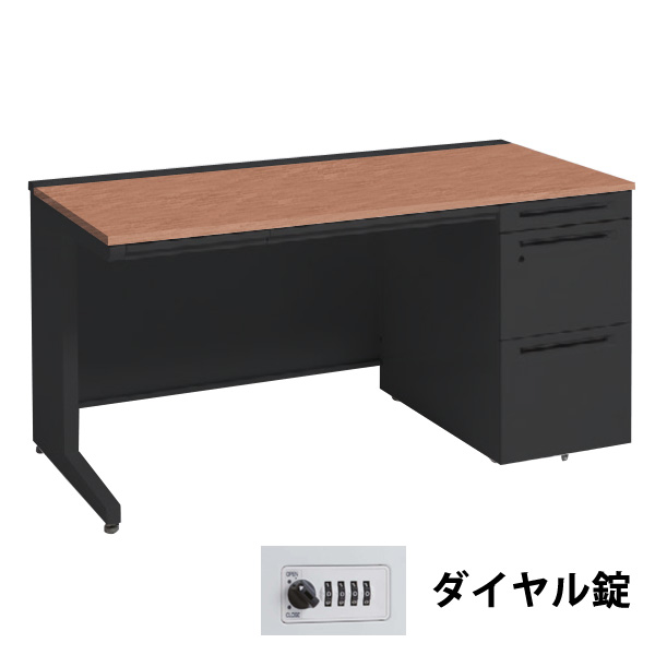 3V1YAH-MK58 オカムラ アドバンス 右片袖1400幅 本体ブラック ダイヤル錠 天板ネオウッドミディアム
