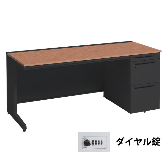 3V1YAF-MK58 オカムラ アドバンス 右片袖1600幅 本体ブラック ダイヤル錠 天板ネオウッドミディアム