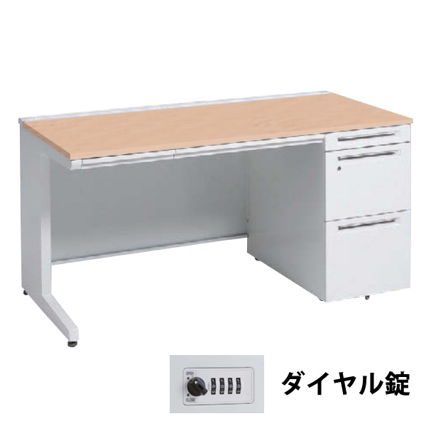 3V1YAH-MK54 オカムラ アドバンス 右片袖1400幅 本体ホワイト ダイヤル錠 天板ネオウッドライト
